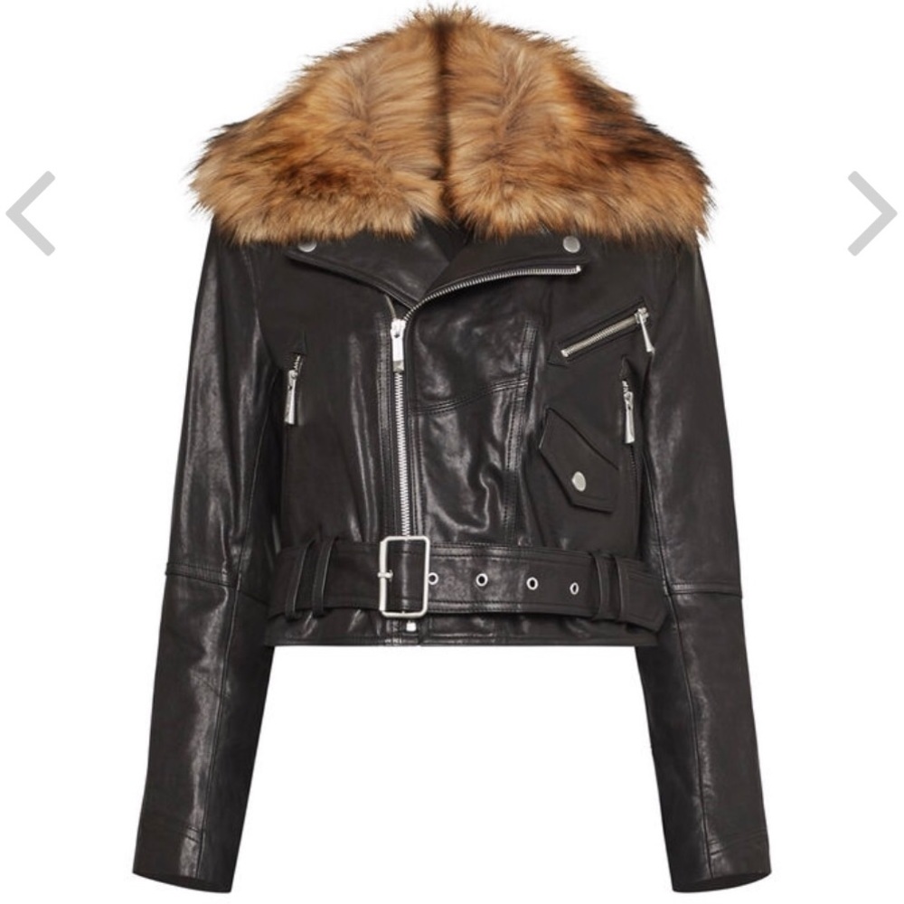 BCBGMaxAzria Kaylee Leather Faux Fur Moto Jacket S
